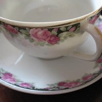 6 Tea Cups Pink Roses Black Chintz Look Set 6 Vintage Made in Japan Tea Time Gift Mid Century Farmhouse Cottage Shabby Chic WhenRosesBloom
