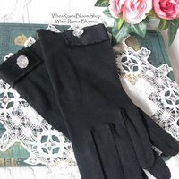 Black Gloves Vintage Size 6.5 Retro Mid Century Tea Dance Wedding Downton Miss Fisher Steampunk Cosplay Glove Free Ship  US When Roses Bloom