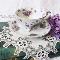 Vintage Lefton  Footed Tea Cup Violets Japan Mid Century Retro Tea Time Birthday Gift Cottage Farmhouse Shabby Chic Style WhenRosesBloom