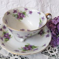 Vintage Lefton  Footed Tea Cup Violets Japan Mid Century Retro Tea Time Birthday Gift Cottage Farmhouse Shabby Chic Style WhenRosesBloom