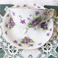 Vintage Lefton  Footed Tea Cup Violets Japan Mid Century Retro Tea Time Birthday Gift Cottage Farmhouse Shabby Chic Style WhenRosesBloom