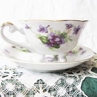 Vintage Lefton  Footed Tea Cup Violets Japan Mid Century Retro Tea Time Birthday Gift Cottage Farmhouse Shabby Chic Style WhenRosesBloom