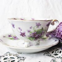 Vintage Lefton  Footed Tea Cup Violets Japan Mid Century Retro Tea Time Birthday Gift Cottage Farmhouse Shabby Chic Style WhenRosesBloom