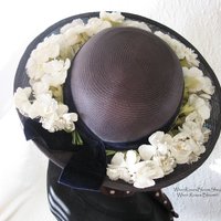 Vintage Blue Straw Hat Classic  Flowers Garden Tea Party Hat Summer Straw Hat with Flowers Mid Century Elegant Cosplay WhenRosesBloom