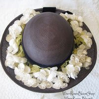 Vintage Blue Straw Hat Classic  Flowers Garden Tea Party Hat Summer Straw Hat with Flowers Mid Century Elegant Cosplay WhenRosesBloom