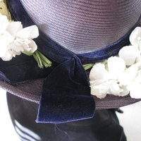 Vintage Blue Straw Hat Classic  Flowers Garden Tea Party Hat Summer Straw Hat with Flowers Mid Century Elegant Cosplay WhenRosesBloom