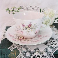 Tea Cup English Floral Bone China Vintage Tea Gift Dainty Pink Shabby Chic Retro Mid Century Classic British Shelley Look  WhenRosesBloom