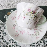 Tea Cup English Floral Bone China Vintage Tea Gift Dainty Pink Shabby Chic Retro Mid Century Classic British Shelley Look  WhenRosesBloom