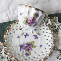 Violet Tea Cup Vintage Footed Cabinet Cup Child Dolly Mid Century Japan  Retro Tea Gift Cottage Farmhouse Shabby Chic Style WhenRosesBloom
