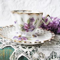Violet Tea Cup Vintage Footed Cabinet Cup Child Dolly Mid Century Japan  Retro Tea Gift Cottage Farmhouse Shabby Chic Style WhenRosesBloom