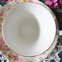 Vintage Tea Cup Chintz Pink Purple Heather Floral English Bone china Tea Cup  Downton Shabby Chic Mid Century Tea Party Gift  WhenRosesBloom