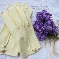 Yellow Gloves tailored Fabric Sz 6.5 Vintage Wedding Tea Party Retro Mid Century Bridal Downton Retro Cosplay Free Ship  US When Roses Bloom