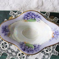 Vintage Violet China Sauce Gravy Jam Dish with Plate Hand Painted 1900's Edwardian Victorian Downton Cottage Shabby Chic WhenRosesBloom