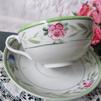 4 Tea Cups Pink Roses with Green leaves Set 4 Vintage Made in Japan Tea Time Gift Mid Century Farmhouse Cottage Shabby Chic WhenRosesBloom