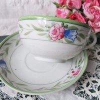4 Tea Cups Pink Roses with Green leaves Set 4 Vintage Made in Japan Tea Time Gift Mid Century Farmhouse Cottage Shabby Chic WhenRosesBloom