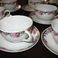 6 Tea Cups Pink Roses Black Chintz Look Set 6 Vintage Made in Japan Tea Time Gift Mid Century Farmhouse Cottage Shabby Chic WhenRosesBloom