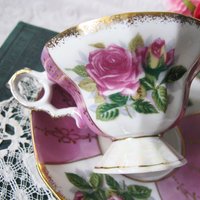 Tea Cup Pink Roses Footed Japan Vintage Downton Tea Time Gift Cottage Shabby Chic Mid Century Tea Style  WhenRosesBloom