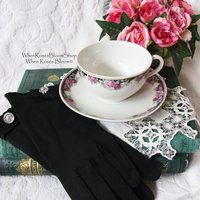 Black Gloves Vintage Size 6.5 Retro Mid Century Tea Dance Wedding Downton Miss Fisher Steampunk Cosplay Glove Free Ship  US When Roses Bloom
