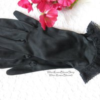 Vintage Gloves Black Sz 6.5 Nylon Retro Mid Century 40s 50s Tea Dance Wedding Downton Steampunk Retro  Cosplay Free Ship US  WhenRosesBloom
