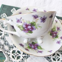Vintage Lefton  Footed Tea Cup Violets Japan Mid Century Retro Tea Time Birthday Gift Cottage Farmhouse Shabby Chic Style WhenRosesBloom