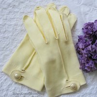 Yellow Gloves tailored Fabric Sz 6.5 Vintage Wedding Tea Party Retro Mid Century Bridal Downton Retro Cosplay Free Ship  US When Roses Bloom