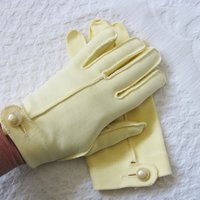 Yellow Gloves tailored Fabric Sz 6.5 Vintage Wedding Tea Party Retro Mid Century Bridal Downton Retro Cosplay Free Ship  US When Roses Bloom