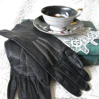 Black Gloves Sz 7 Italian Kid Leather Vintage Downton Miss Fisher Elegant Steampunk Cosplay Mid Century Classic FREE Ship US  WhenRosesBloom