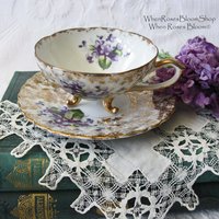 Violet Teacup  Footed Vintage Japan Mid Century Retro Dainty Tea Time Gift Victoria Downton Tea Elegant Farm Shabby Chic  WhenRosesBloom