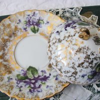 Violet Teacup  Footed Vintage Japan Mid Century Retro Dainty Tea Time Gift Victoria Downton Tea Elegant Farm Shabby Chic  WhenRosesBloom