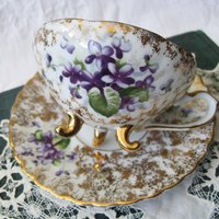 Violet Teacup  Footed Vintage Japan Mid Century Retro Dainty Tea Time Gift Victoria Downton Tea Elegant Farm Shabby Chic  WhenRosesBloom