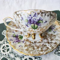 Violet Teacup  Footed Vintage Japan Mid Century Retro Dainty Tea Time Gift Victoria Downton Tea Elegant Farm Shabby Chic  WhenRosesBloom