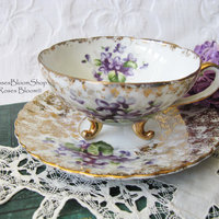 Violet Teacup  Footed Vintage Japan Mid Century Retro Dainty Tea Time Gift Victoria Downton Tea Elegant Farm Shabby Chic  WhenRosesBloom