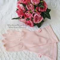 Vintage Pink Gloves Size 6.5 Wedding Tea Party Lunch Date Retro Mid Century Bridal Downton Retro Cosplay Free Ship  US When Roses Bloom