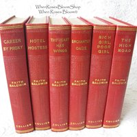 Vintage Red Books Faith Baldwin Romance  circa 1930s-1940s  Set of 6 Classic  Red Gold Decorative Library Gift WhenRosesBloom