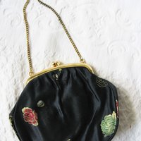 Vintage Black Purse Silk Brocade Mid Century Evening Retro Dance Cocktail Party  Chinese Japanese Oriental WhenRosesBloom