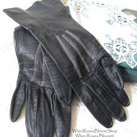 Black Gloves Sz 7 Italian Kid Leather Vintage Downton Miss Fisher Elegant Steampunk Cosplay Mid Century Classic FREE Ship US  WhenRosesBloom