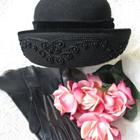 Vintage Hat Black  Cloche Tea Garden Party Eric Javets Retro Elegance Downton Miss Phryne Fisher Gatsby Cosplay Style  WhenRosesBloom