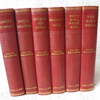 Vintage Red Books Faith Baldwin Romance  circa 1930s-1940s  Set of 6 Classic  Red Gold Decorative Library Gift WhenRosesBloom