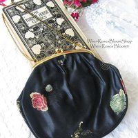 Vintage Black Purse Silk Brocade Mid Century Evening Retro Dance Cocktail Party  Chinese Japanese Oriental WhenRosesBloom