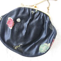 Vintage Black Purse Silk Brocade Mid Century Evening Retro Dance Cocktail Party  Chinese Japanese Oriental WhenRosesBloom