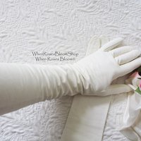 Vintage White Leather Matinee Gloves Retro Wedding Bride Tea NOS Downton Titanic Jane Austen Cosplay Free Ship  US When Roses Bloom