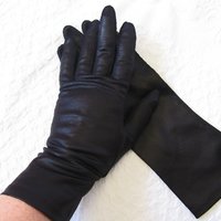 Vintage Gloves Black Sz 6 1/2 Faux Leather Vegan Fabric Elegant Classic Mid Century Mod  Cocktail Party Style  Free Ship US WhenRosesBloom