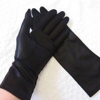 Vintage Gloves Black Sz 6 1/2 Faux Leather Vegan Fabric Elegant Classic Mid Century Mod  Cocktail Party Style  Free Ship US WhenRosesBloom