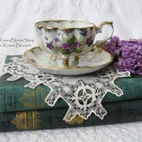 Tea Cup Purple Violets footed Melon Shape Japan Vintage Retro TeaTime Elegant Tea Gift Mid Century Shabby Chic  WhenRosesBloom Classic Tea