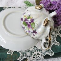 Tea Cup Purple Violets footed Melon Shape Japan Vintage Retro TeaTime Elegant Tea Gift Mid Century Shabby Chic  WhenRosesBloom Classic Tea