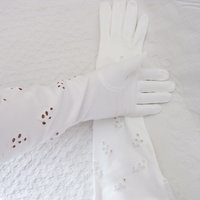 Vintage White Gloves Long Eyelet Embroidery Retro Mid Century Wedding Bride  Free Ship US Downton Austen Titanic Cosplay    When Roses Bloom
