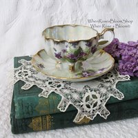 Tea Cup Purple Violets footed Melon Shape Japan Vintage Retro TeaTime Elegant Tea Gift Mid Century Shabby Chic  WhenRosesBloom Classic Tea