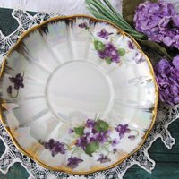 Tea Cup Purple Violets footed Melon Shape Japan Vintage Retro TeaTime Elegant Tea Gift Mid Century Shabby Chic  WhenRosesBloom Classic Tea
