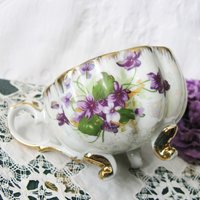 Tea Cup Purple Violets footed Melon Shape Japan Vintage Retro TeaTime Elegant Tea Gift Mid Century Shabby Chic  WhenRosesBloom Classic Tea