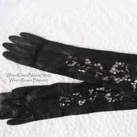 Vintage Gloves Black Sz 6 1/2 Kid Leather Downton Miss Fisher Audrey Hepburn Steampunk Cosplay NOS new old FREE Ship US  WhenRosesBloom